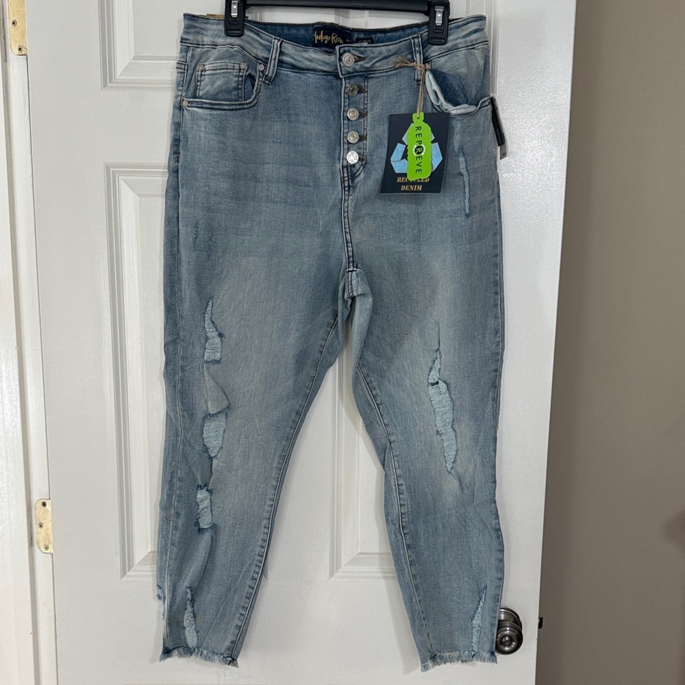 Indigo Rein Light Blue Distressed Cropped Jeans